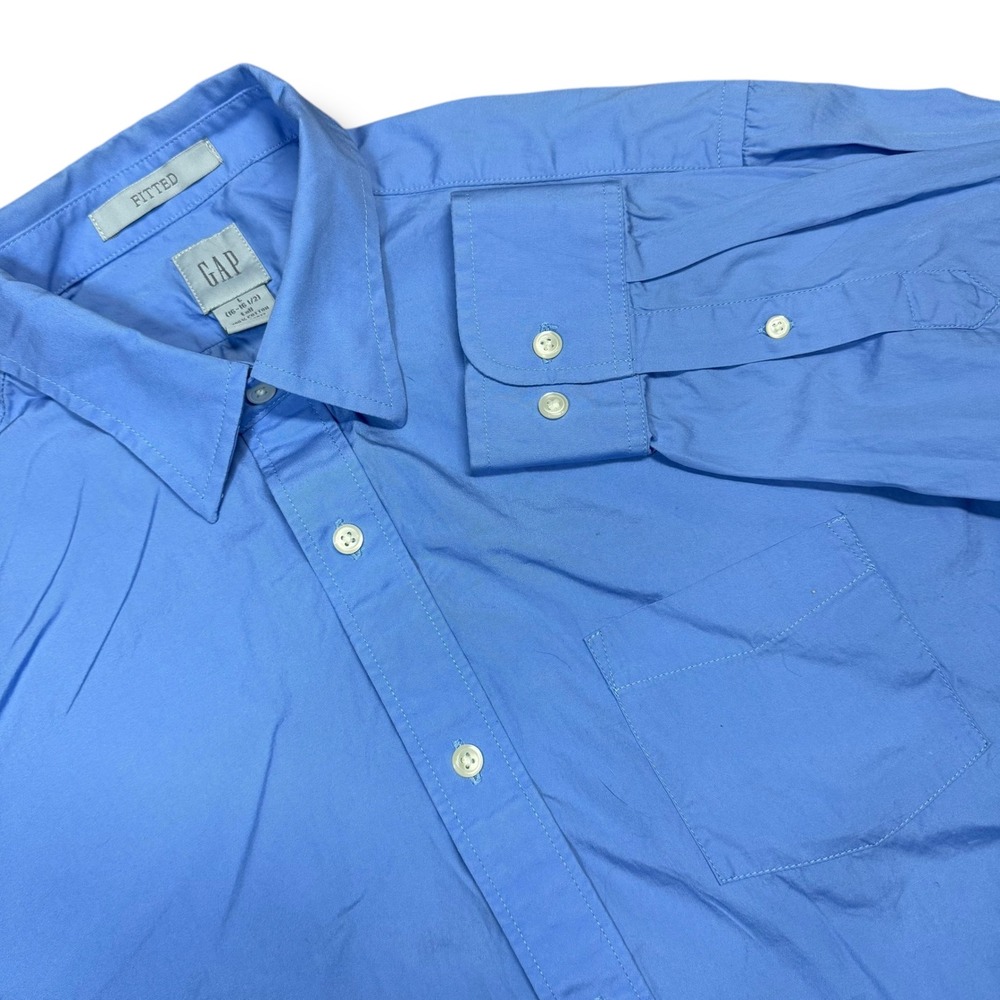 GAP Men's LT Fitted Blue Cotton Dress‎ Shirt Classic Tailored Workwear Style